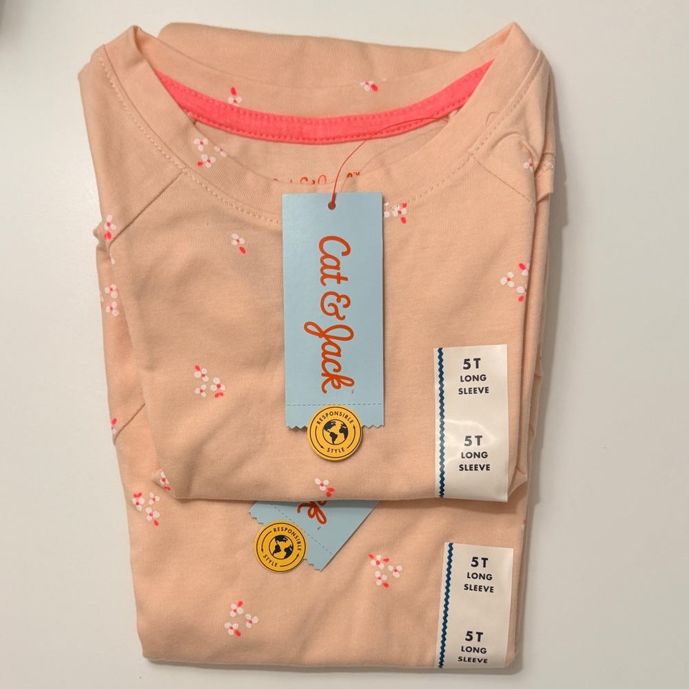 Cat & Jack Girls Long Sleeve Shirt‎ - Peach Blossom — 2 Pack